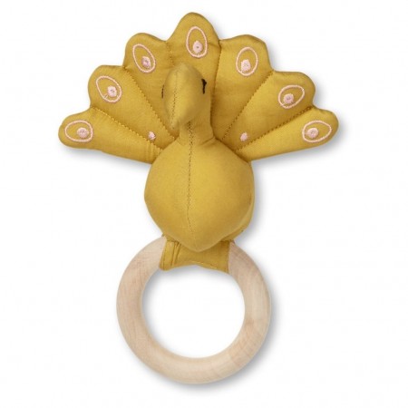 CamCam Rattle, Peacock W/ Maple Wood Ring Mustard (Teethers)