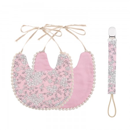 That s Mine Double-sided bib with pacifier strap, Rose (Bibs)